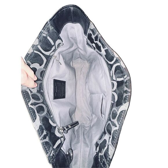 Coach Gallery Optic Signature Tote Bag Black‎ & silver C print F0849-F13053